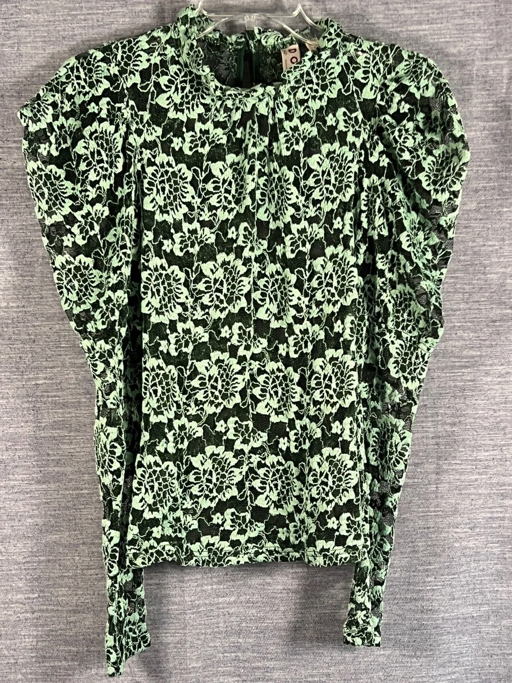 Anthropologie Dolan Small Mint Green Sheer Lace Mock Puff Long Sleeve Dressy Top